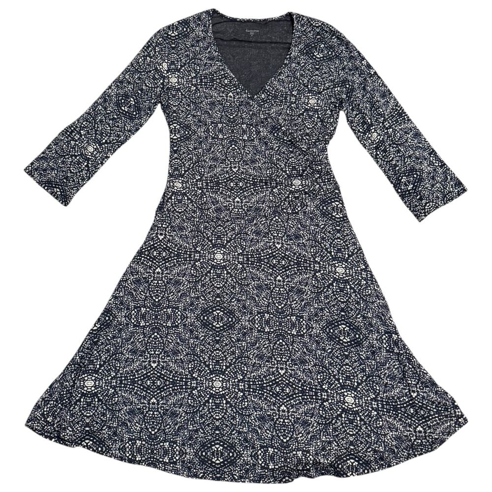 NEW Garnet Hill Brianna Surplice Knit Dress 3/4 Sleeves Faux Wrap Stretch Medium